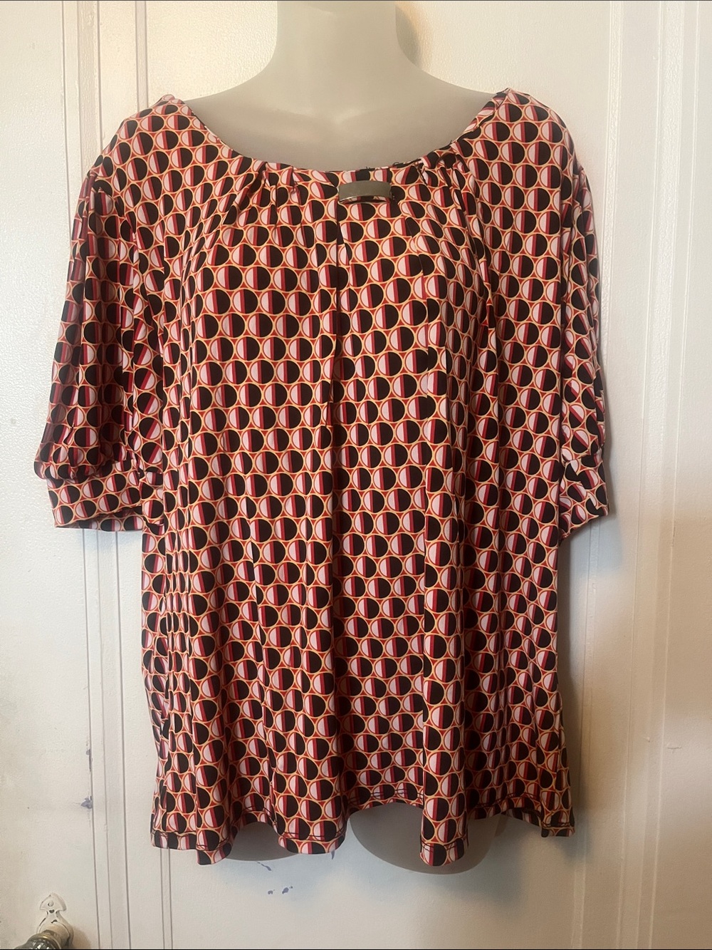 Notations Red and Black Geometric Short Sleeve Tunic 1X